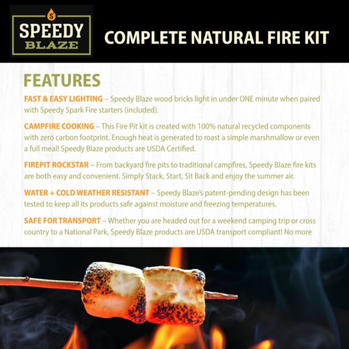 Speedy Blaze Complete Natural Hardwood Fire Kit Water Resistant 3 Hour Blaze Zero Carbon Footprint 